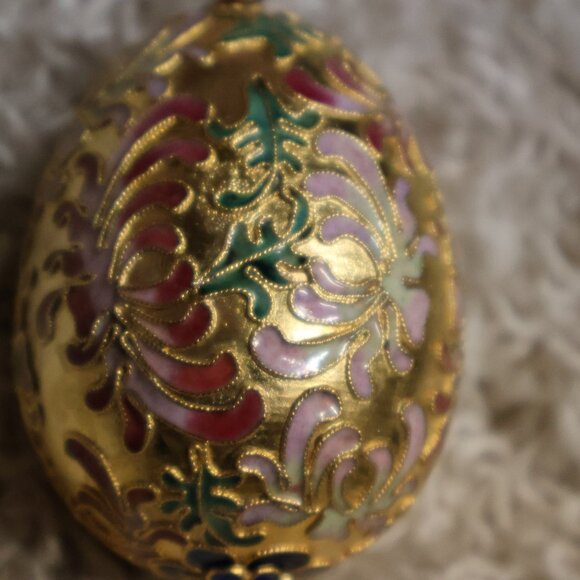 Cloisonne Enamel Flower Swirl Egg Ornament Gold Pink Green Blue Easter 3.75" - Picture 13 of 15